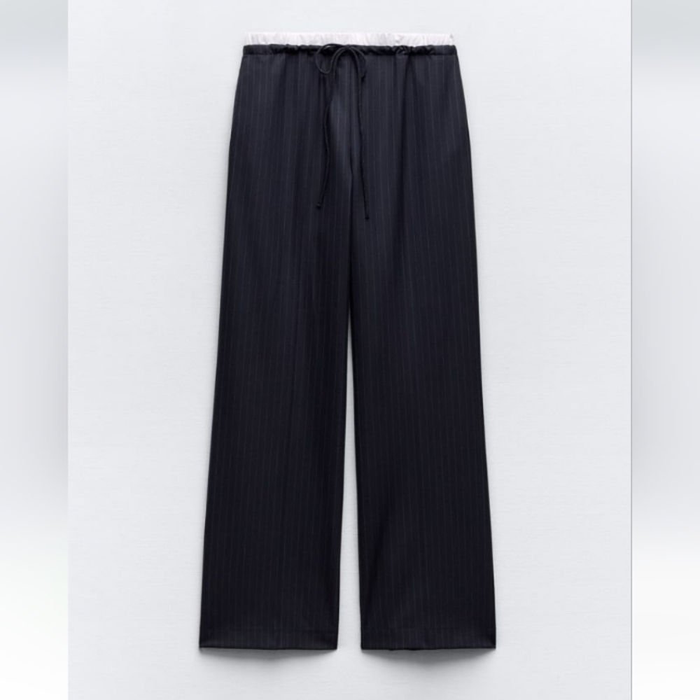 NWT Zara Navy Pinstripe Straight-Leg Pants - Picture 6 of 13